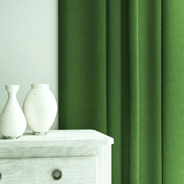 Pluto Fabric - Laurel by Pluto Fabric from Linwood Fabrics Pluto collection - green plain woven
