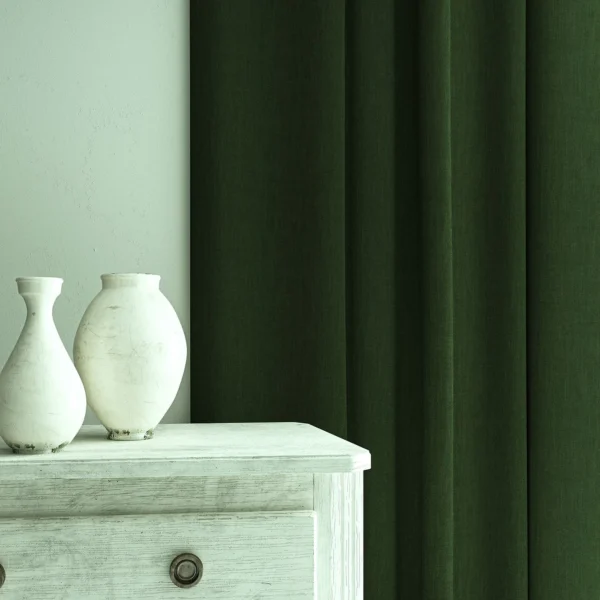 Pluto Fabric - Hunter by Pluto Fabric from Linwood Fabrics Pluto collection - green plain woven