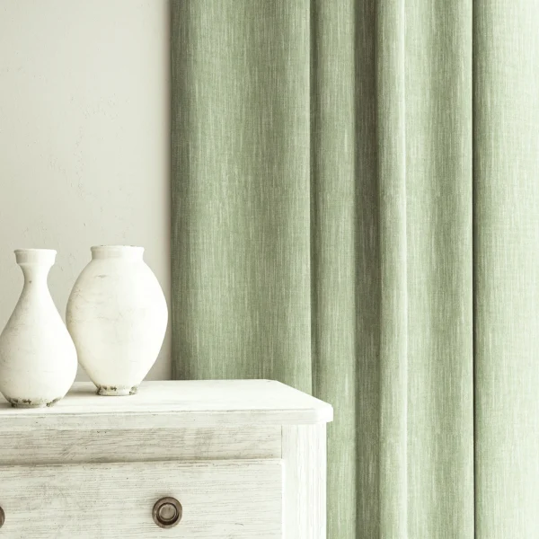 Pluto Fabric - Serenity by Pluto Fabric from Linwood Fabrics Pluto collection - green plain woven