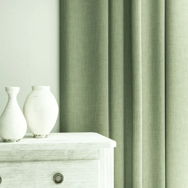 Pluto Fabric - Waterfall by Pluto Fabric from Linwood Fabrics Pluto collection - green plain woven