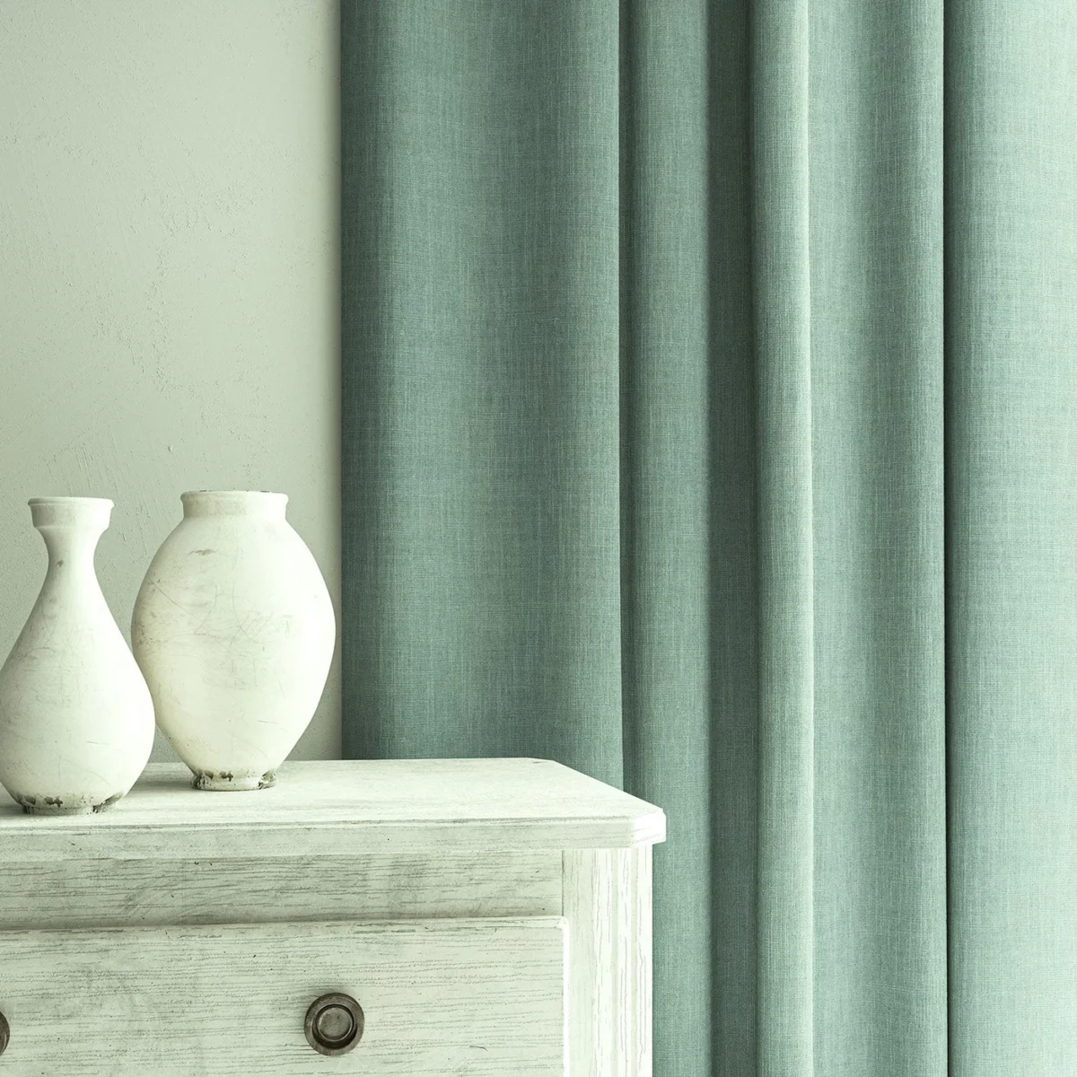 Pluto Fabric - Duck Egg by Pluto Fabric from Linwood Fabrics Pluto collection - blue plain woven