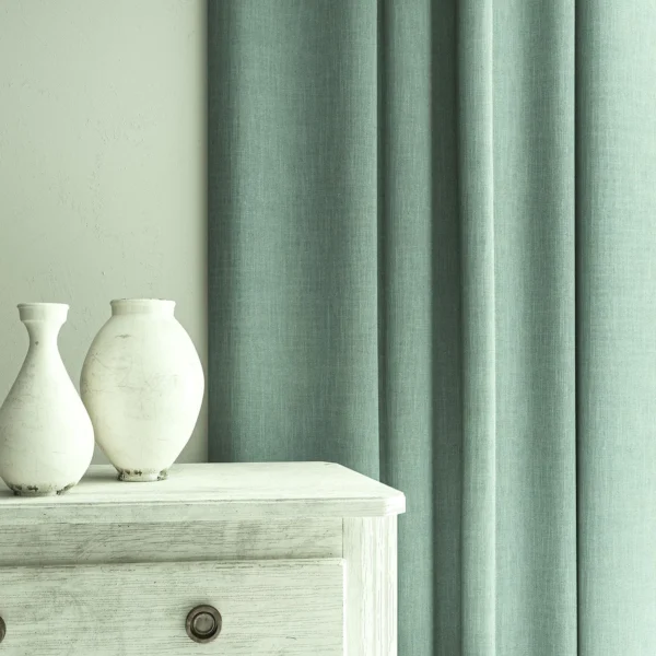 Pluto Fabric - Duck Egg by Pluto Fabric from Linwood Fabrics Pluto collection - blue plain woven