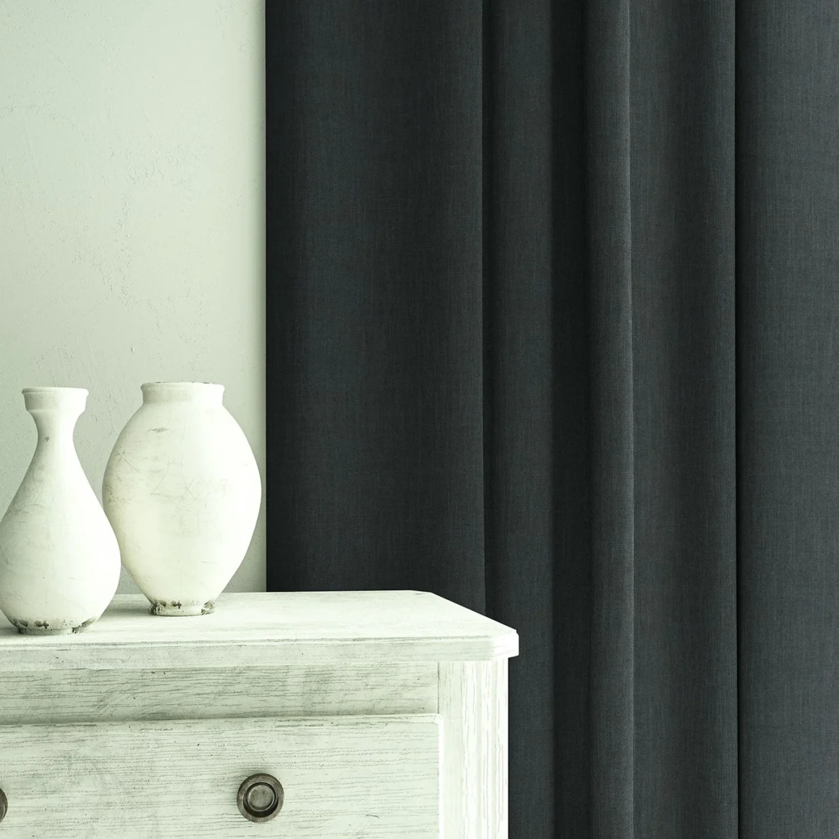 Pluto Fabric - Midnight by Pluto Fabric from Linwood Fabrics Pluto collection - black-grey plain woven