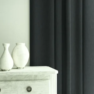 Pluto Fabric from Linwood Fabrics Pluto collection - black-grey plain woven