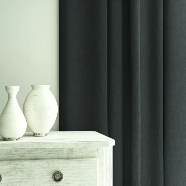 Pluto Fabric - Midnight by Pluto Fabric from Linwood Fabrics Pluto collection - black-grey plain woven