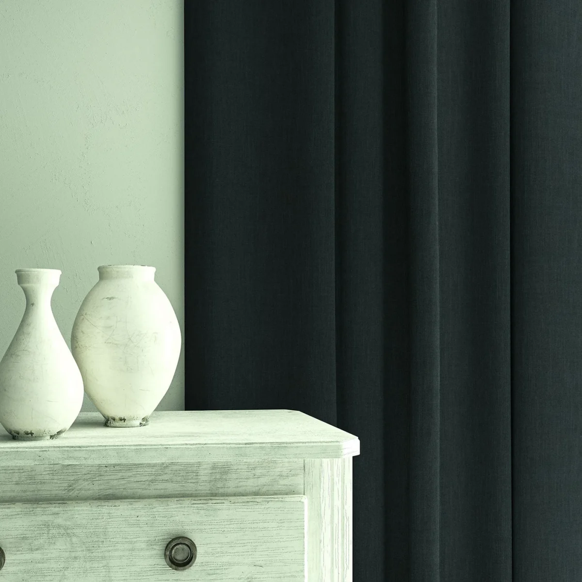 Pluto Fabric - Indigo by Pluto Fabric from Linwood Fabrics Pluto collection - black-grey plain woven