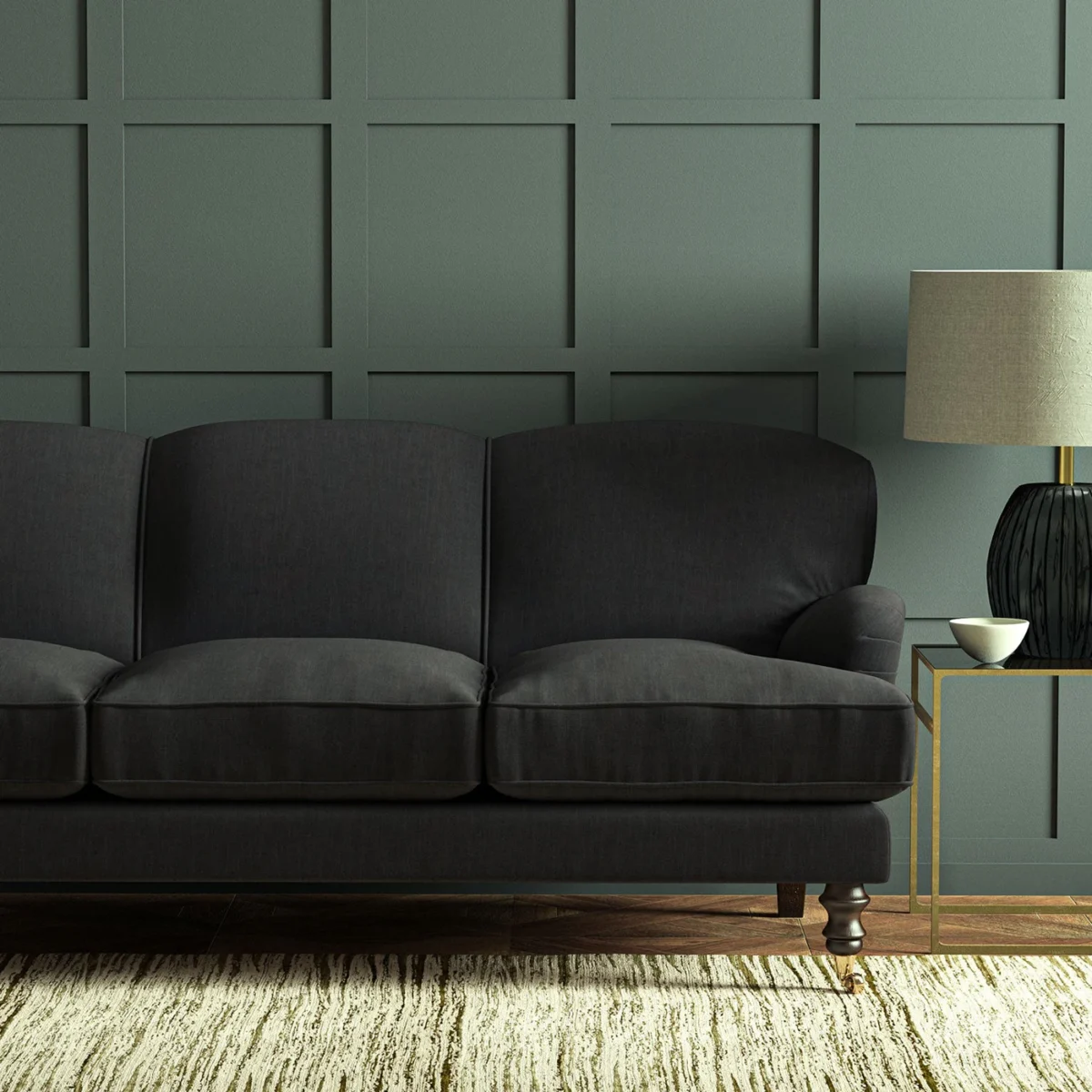 Pluto Fabric - Noir by Pluto Fabric from Linwood Fabrics Pluto collection - black-grey plain woven