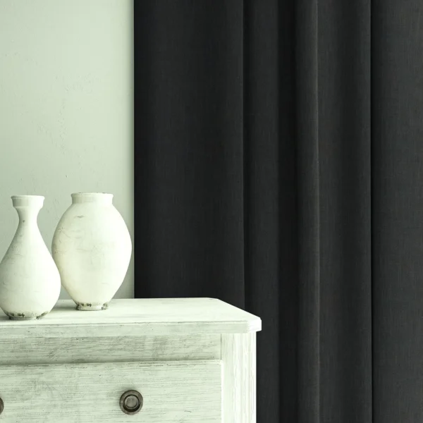Pluto Fabric - Noir by Pluto Fabric from Linwood Fabrics Pluto collection - black-grey plain woven