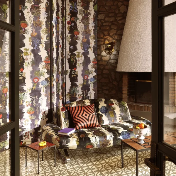 Huerta Gitana Fabric - Suave Piedra by Huerta Gitana Fabric from Christian Lacroix Casa Can Can collection - multicolour botanical printed