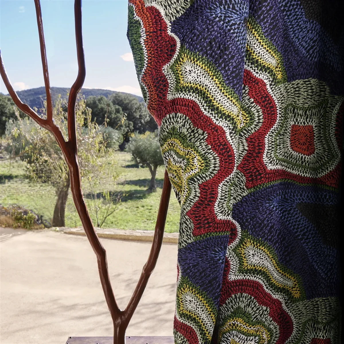 Seigaiha Loca Fabric from Christian Lacroix Casa Can Can collection - blue contemporary embroideried