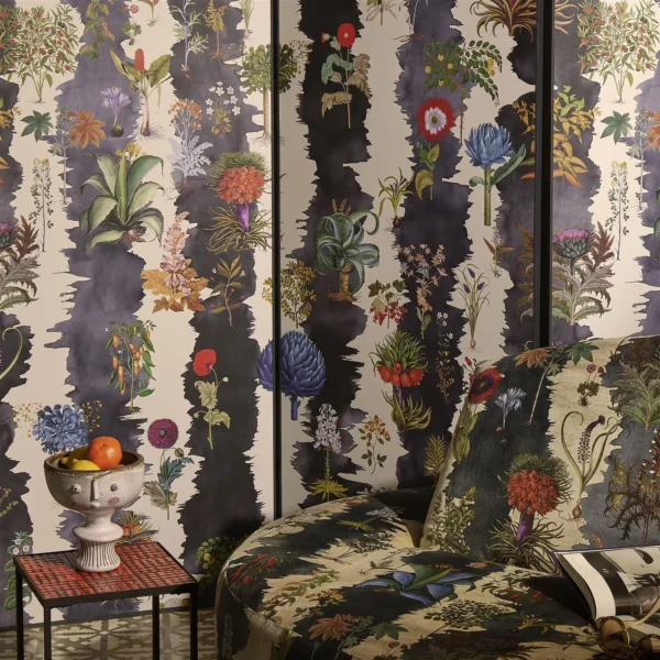 Huerta Gitana Wallpaper - Piedra by Huerta Gitana Wallpaper from Christian Lacroix Casa Can Can Wallpapers collection - black-grey striped