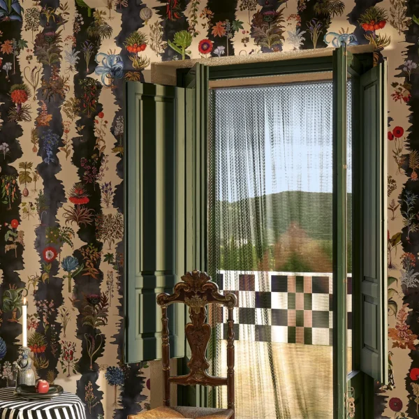 Huerta Gitana Wallpaper - Piedra by Huerta Gitana Wallpaper from Christian Lacroix Casa Can Can Wallpapers collection - black-grey striped