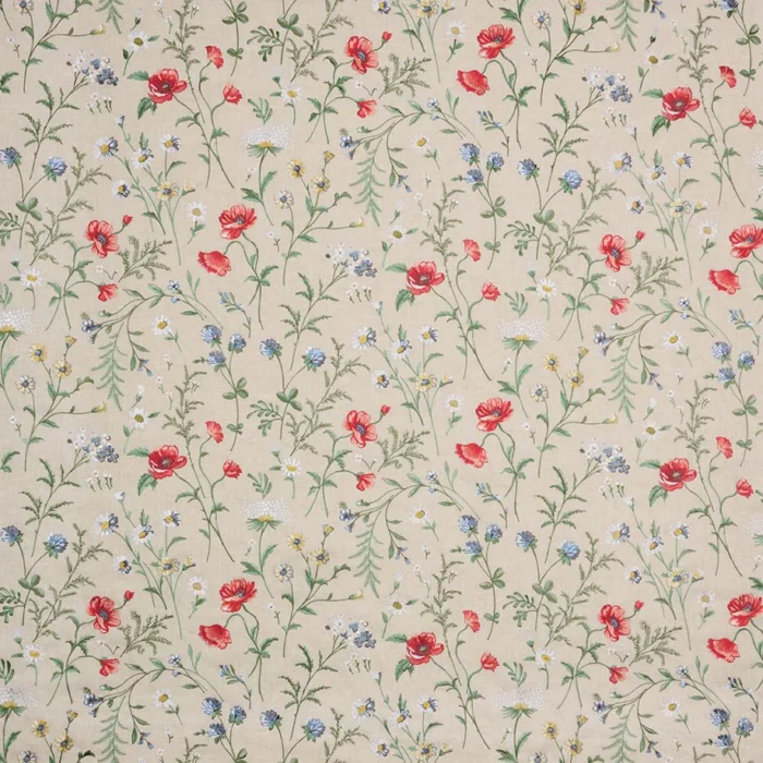 Snowshill Meadow Fabric - Poppy  / Blue  / Green – Poppy / Blue / Green swatch