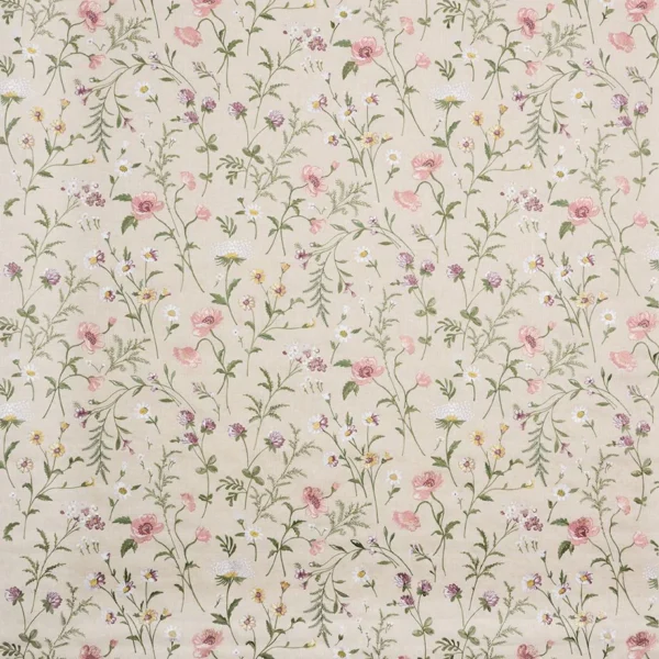 Snowshill Meadow Fabric from Osborne & Little Bourton collection - pink botanical embroideried