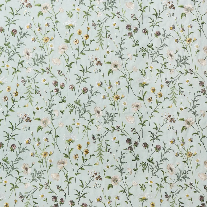 Snowshill Meadow Fabric - Aqua / Yellow / Taupe swatch