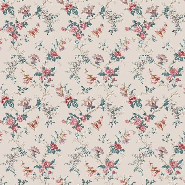 Boscobel Fabric - Pink / Teal by Boscobel Fabric from Osborne & Little Bourton collection - pink botanical printed