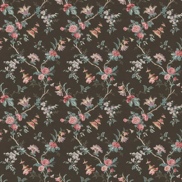 Boscobel Fabric - Chocolate / Rose by Boscobel Fabric from Osborne & Little Bourton collection - brown botanical printed
