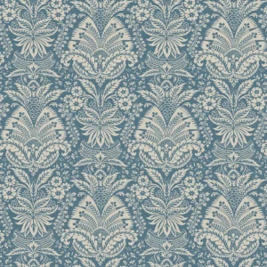 Bourton Damask Fabric from Osborne & Little Bourton collection - blue botanical printed