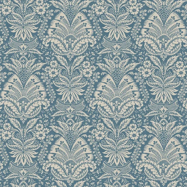 Bourton Damask Fabric from Osborne & Little Bourton collection - blue botanical printed