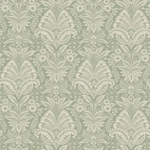 Bourton Damask Fabric from Osborne & Little Bourton collection - green botanical printed