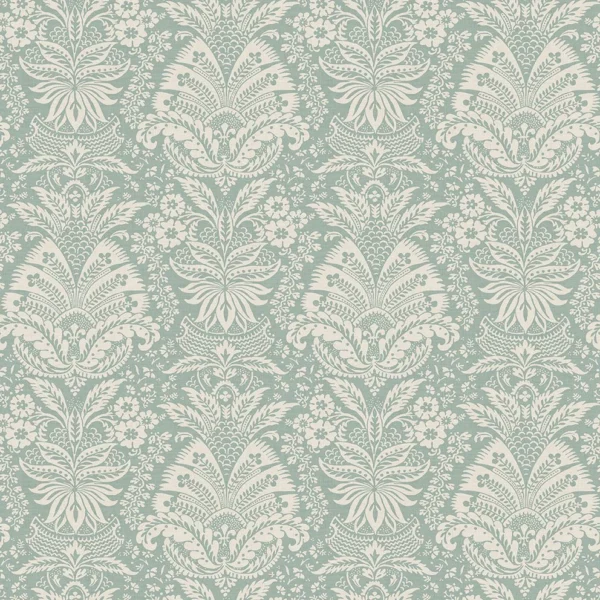 Bourton Damask Fabric - Aqua by Bourton Damask Fabric from Osborne & Little Bourton collection - blue botanical printed