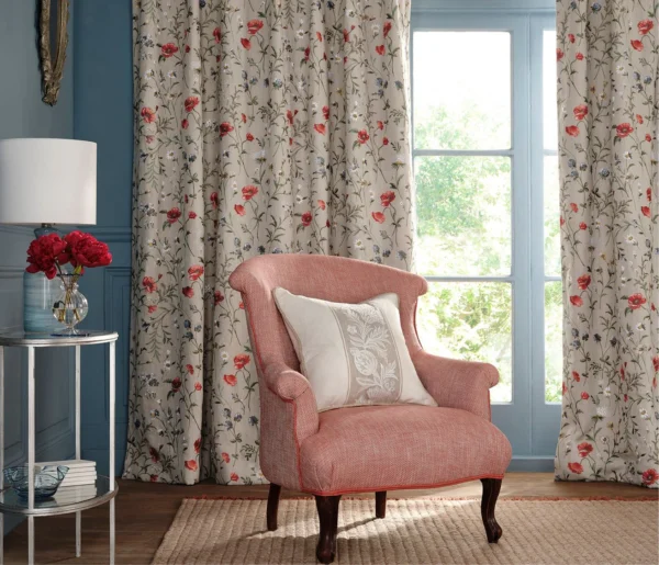 Snowshill Meadow Fabric from Osborne & Little Bourton collection - blue botanical embroideried