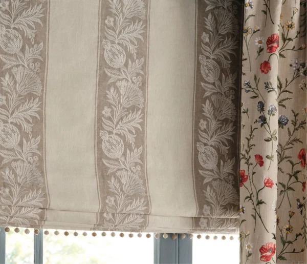 Cerney Stripe Fabric - Beige by Cerney Stripe Fabric from Osborne & Little Bourton collection - blue striped embroideried