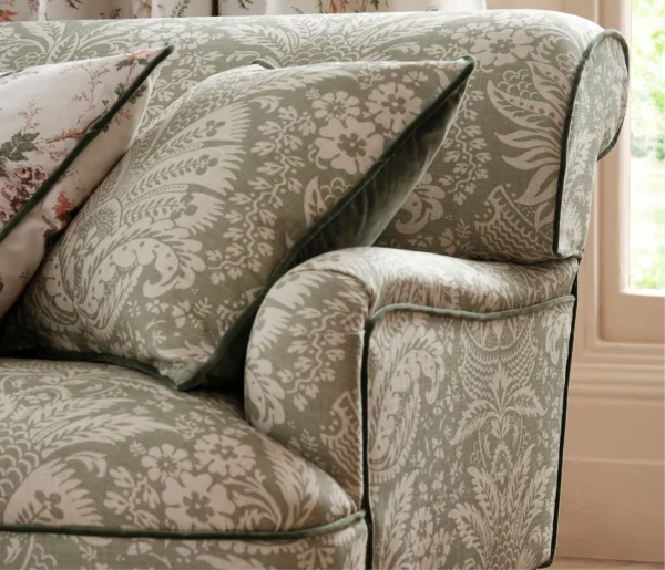 Bourton Damask Fabric - Aqua by Bourton Damask Fabric from Osborne & Little Bourton collection - red botanical printed