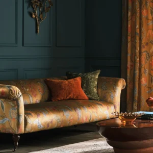 Masino Fabric from Osborne & Little Belvedere collection - multicolour botanical velvet-chenille
