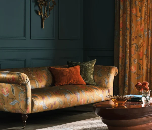 Masino Fabric from Osborne & Little Belvedere collection - multicolour botanical velvet-chenille