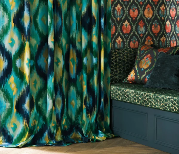 Xanadu Fabric - Indigo / Emerald by Xanadu Fabric from Osborne & Little Belvedere collection - blue spotted embroideried
