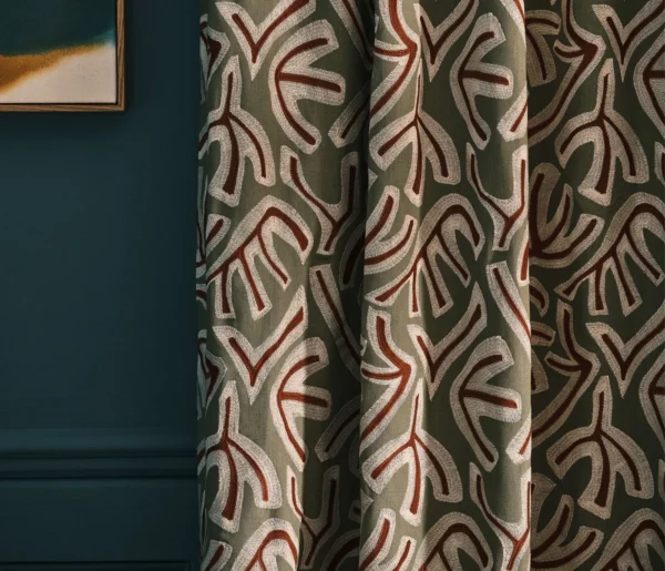 Avila Fabric - Olive / Brick by Avila Fabric from Osborne & Little Belvedere collection - blue misc embroideried