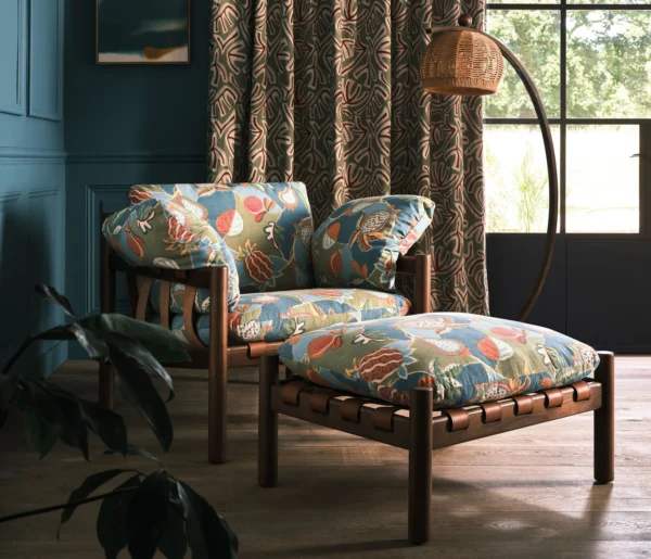 Melagrana Fabric - Sky / Leaf by Melagrana Fabric from Osborne & Little Belvedere collection - multicolour misc printed