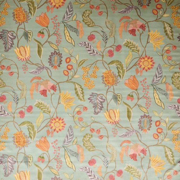 Masino Fabric - Aqua by Masino Fabric from Osborne & Little Belvedere collection - blue botanical velvet-chenille