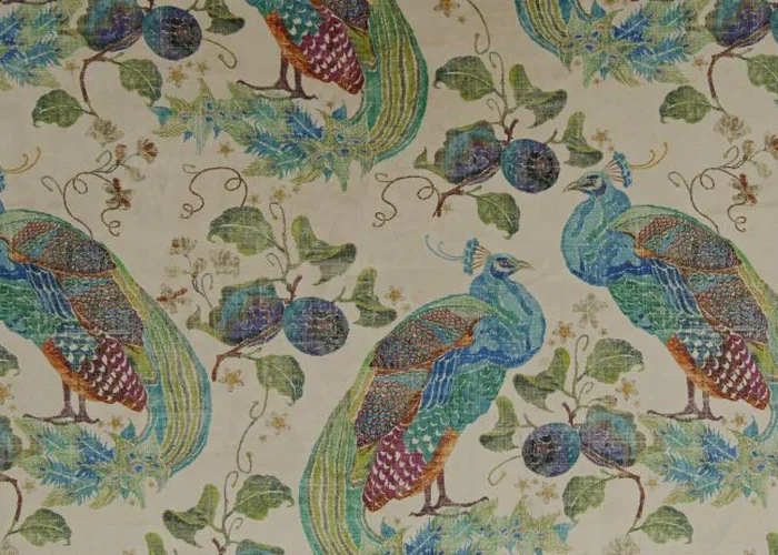 Peacock Luxor Fabric - Natural swatch
