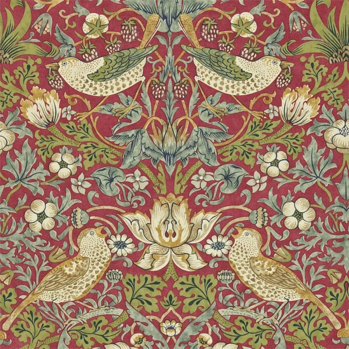 Strawberry Thief Wallpaper - Crimson / Slate swatch