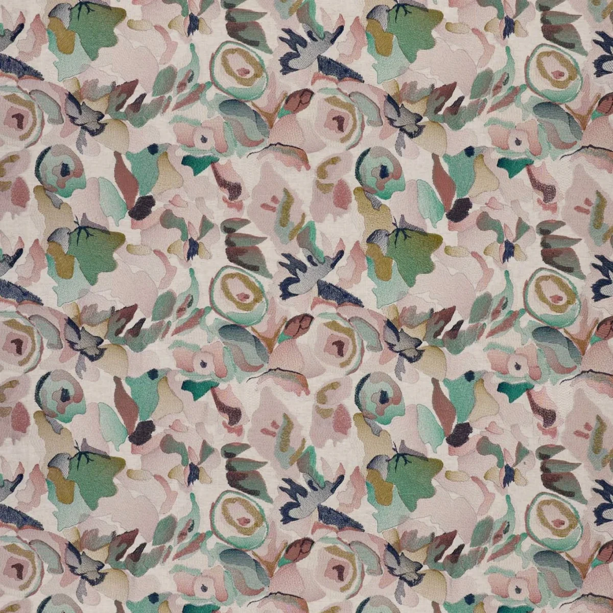 Flores Embroidery Fabric - Positano / Emerald / Midnight by Flores Embroidery Fabric from Harlequin Signature collection - pink contemporary embroideried
