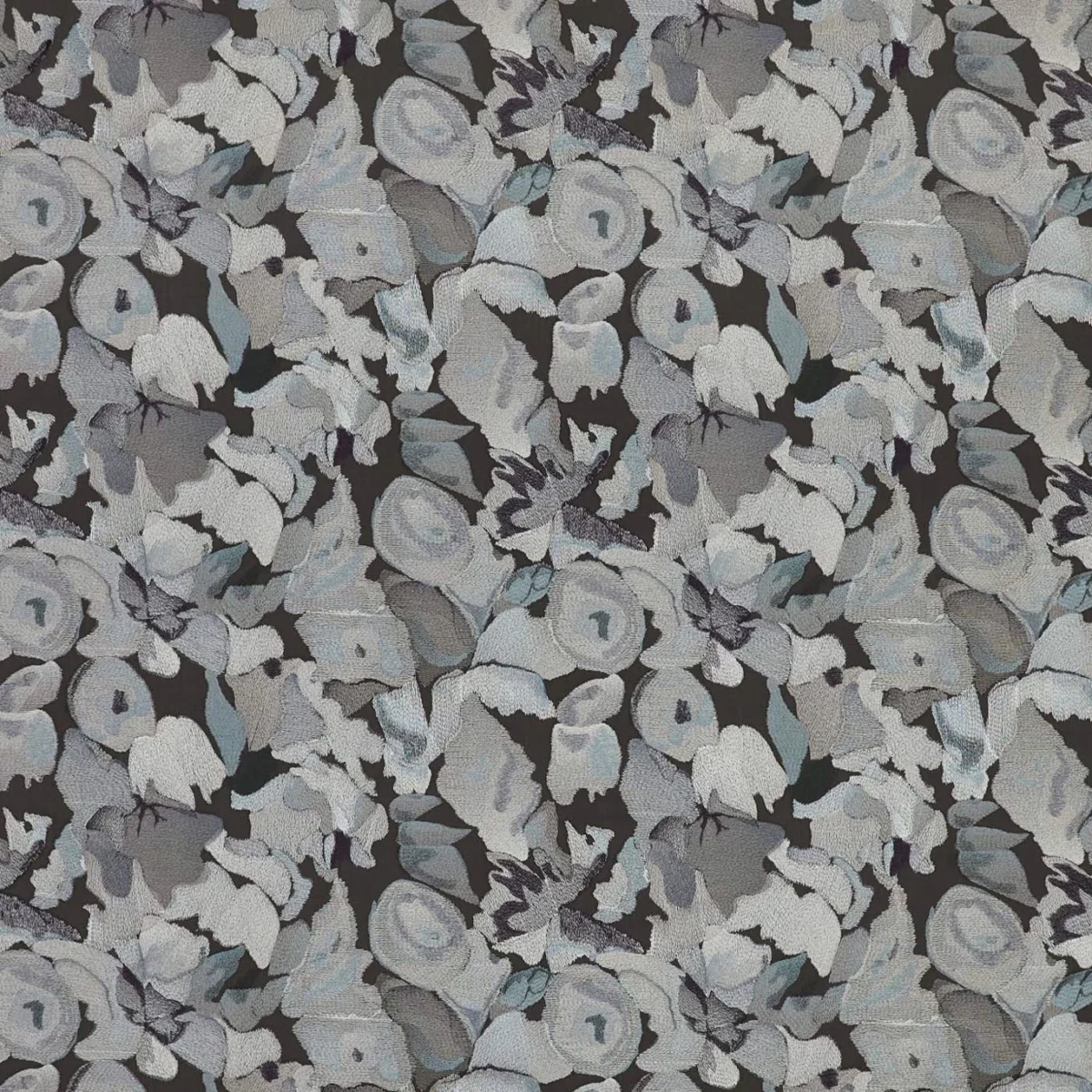 Flores Embroidery Fabric - Charcoal / Slate / Beau by Flores Embroidery Fabric from Harlequin Signature collection - black-grey contemporary embroideried