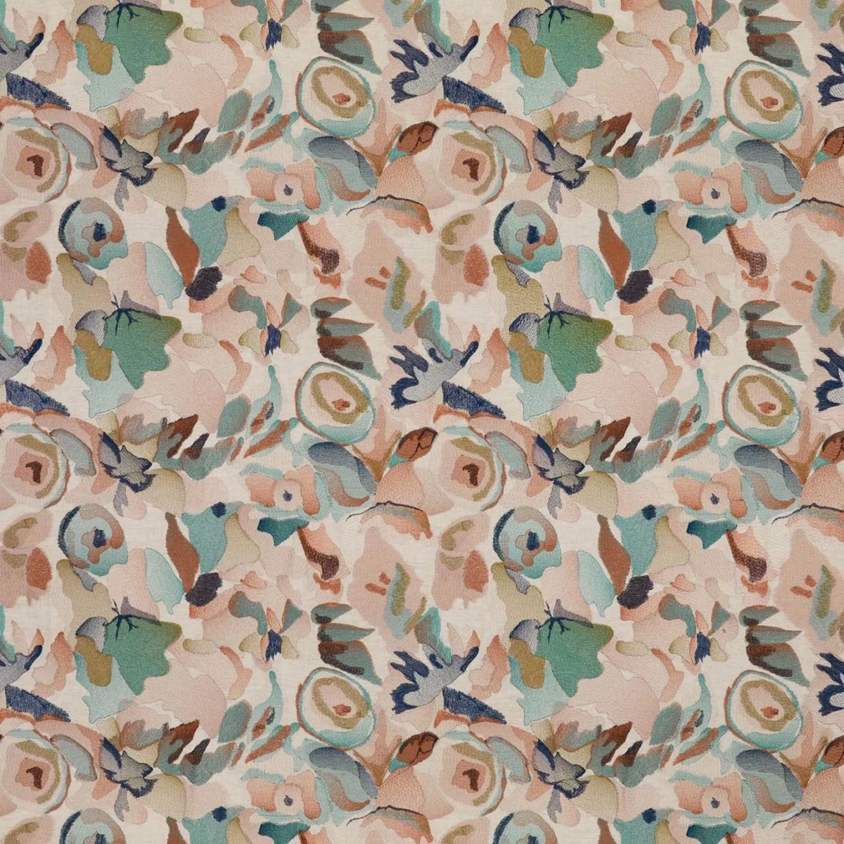 Flores Embroidery Fabric - Rust / Burgundy / Forest by Flores Embroidery Fabric from Harlequin Signature collection - brown contemporary embroideried