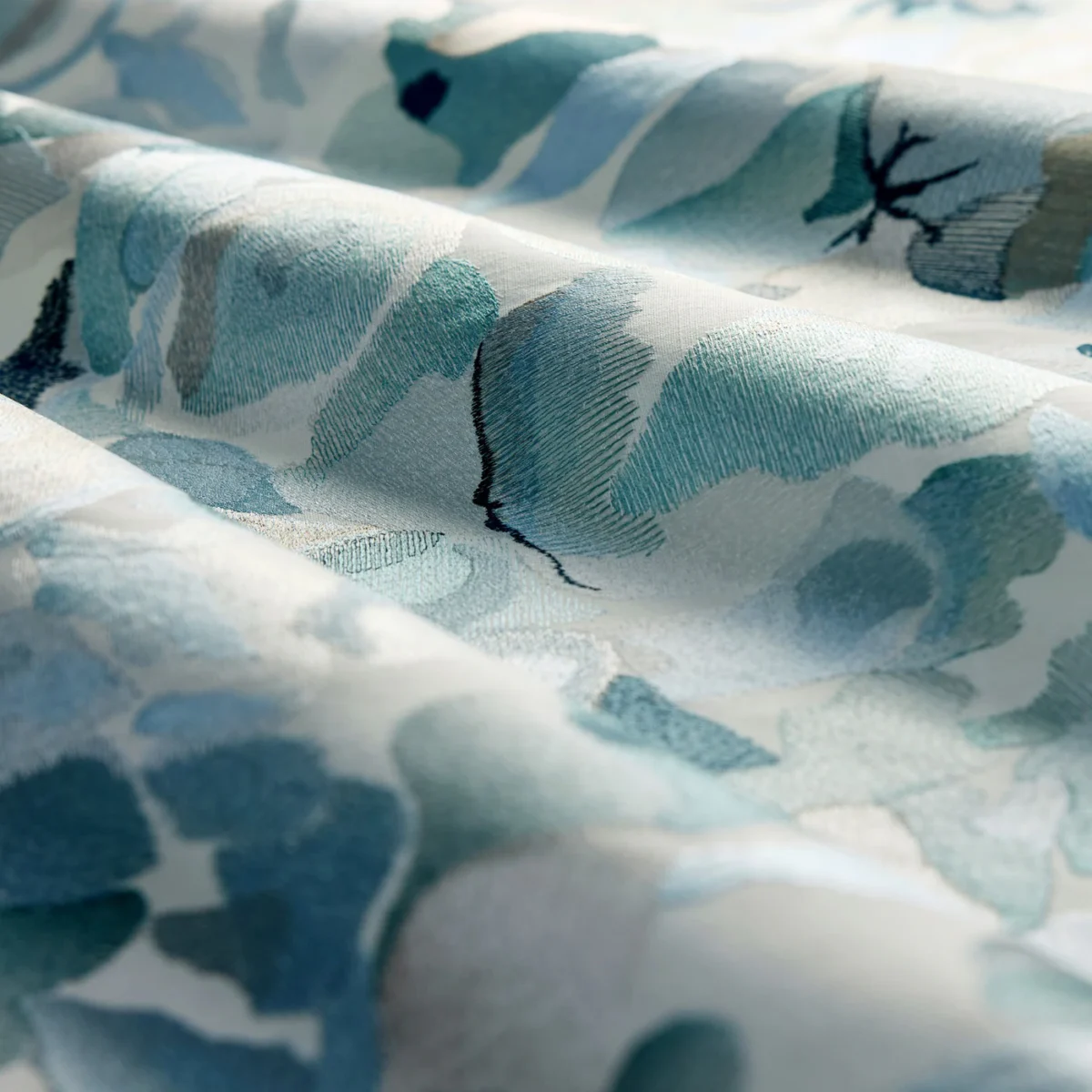 Flores Embroidery Fabric - Indigo / Sky / Pebble by Flores Embroidery Fabric from Harlequin Signature collection - blue contemporary embroideried
