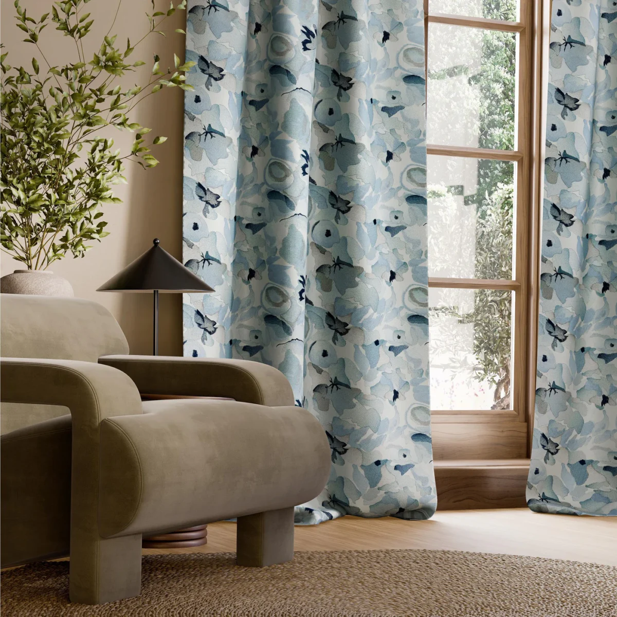 Flores Embroidery Fabric - Indigo / Sky / Pebble by Flores Embroidery Fabric from Harlequin Signature collection - blue contemporary embroideried
