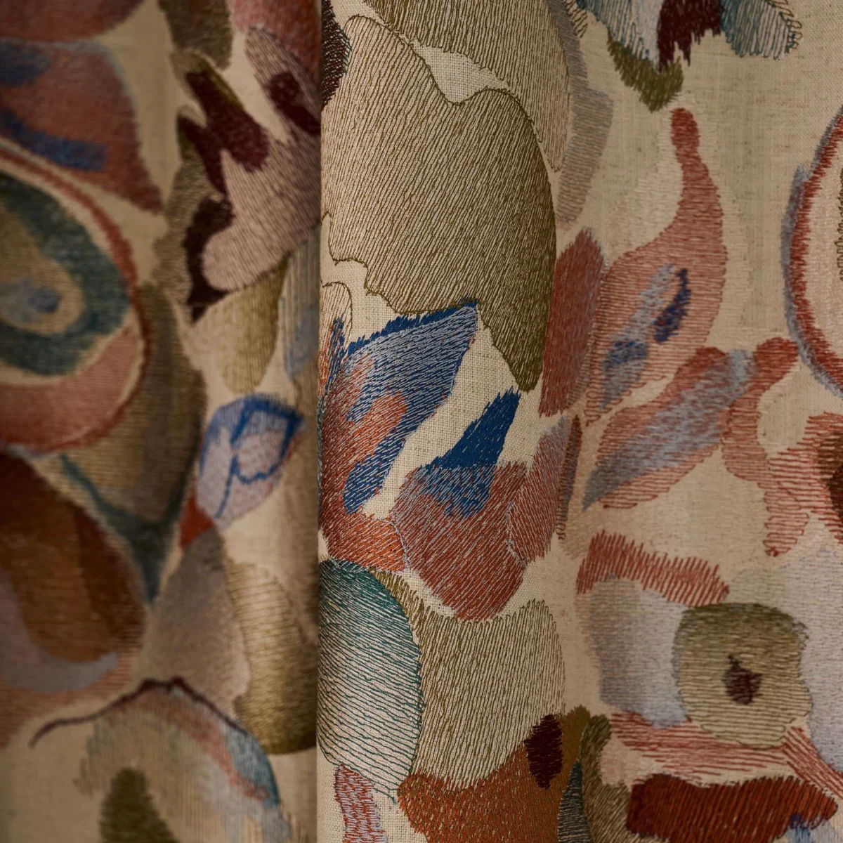 Flores Embroidery Fabric - Rust / Burgundy / Forest by Flores Embroidery Fabric from Harlequin Signature collection - brown contemporary embroideried