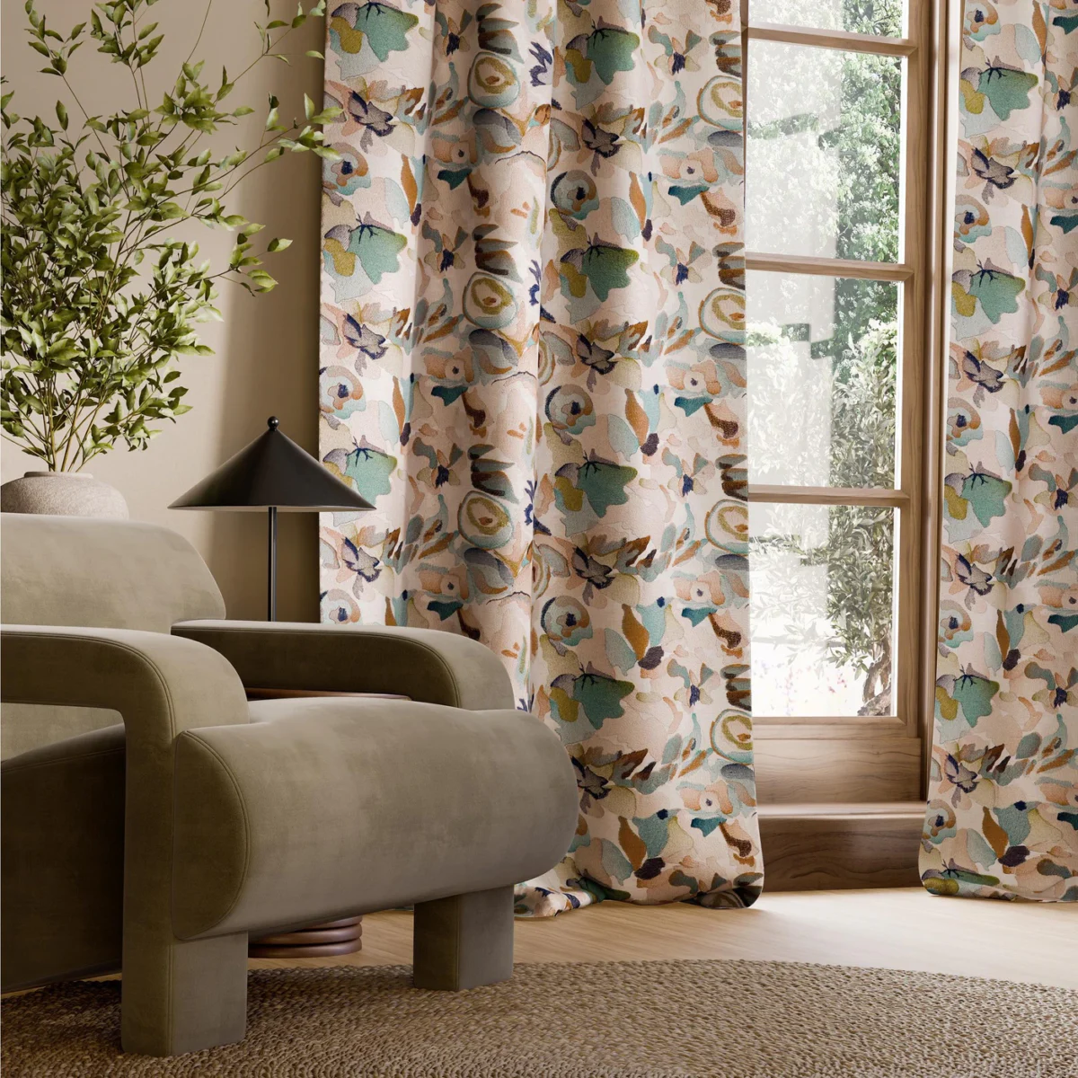 Flores Embroidery Fabric - Rust / Burgundy / Forest by Flores Embroidery Fabric from Harlequin Signature collection - brown contemporary embroideried