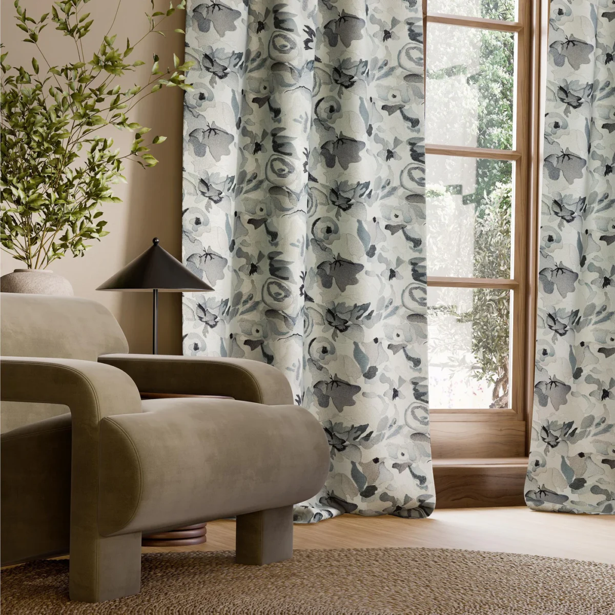 Flores Embroidery Fabric - Pumice / Slate / Beau by Flores Embroidery Fabric from Harlequin Signature collection - black-grey contemporary embroideried