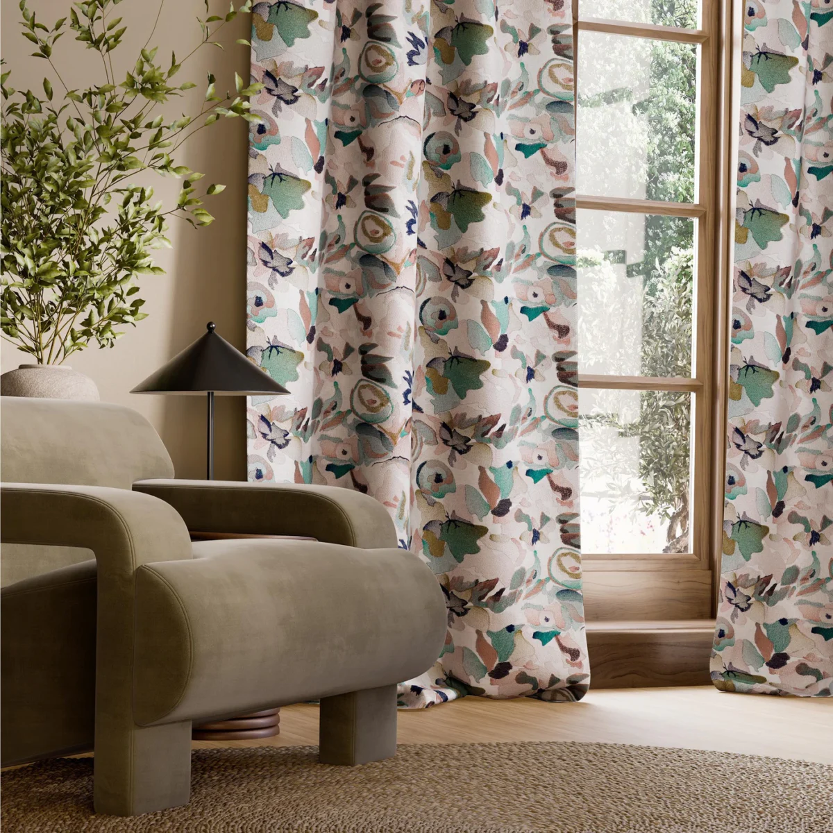 Flores Embroidery Fabric - Positano / Emerald / Midnight by Flores Embroidery Fabric from Harlequin Signature collection - pink contemporary embroideried