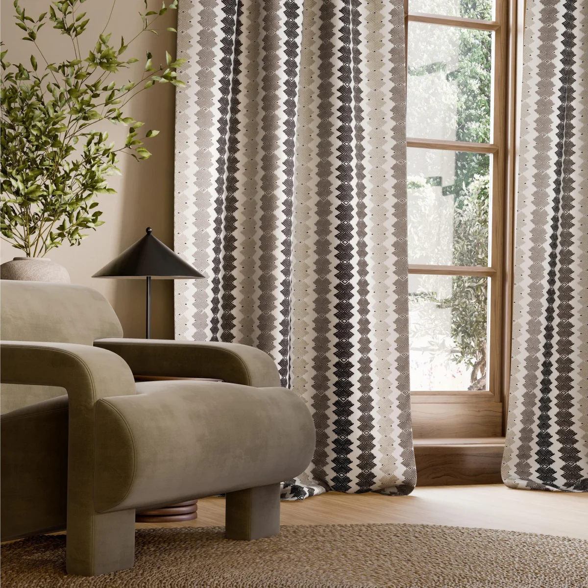 Kalimba Fabric from Harlequin Signature collection - brown striped embroideried