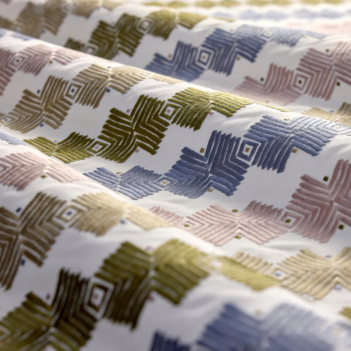 Kalimba Fabric - Heather / Positano / Olive by Kalimba Fabric from Harlequin Signature collection - green striped embroideried