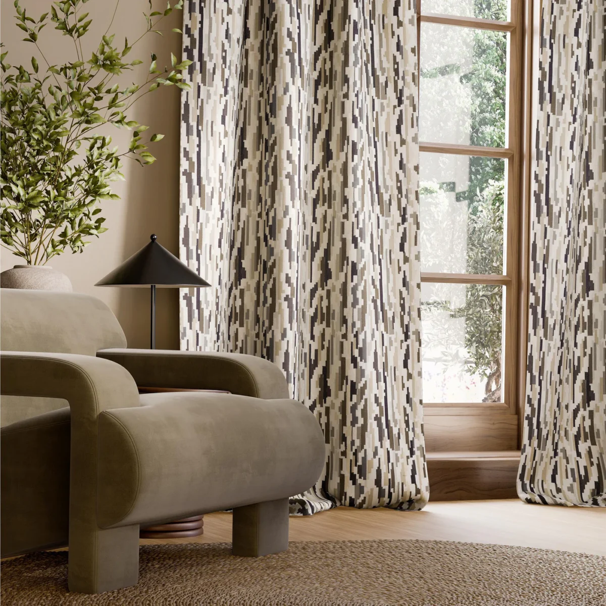 Nuru Embroidery Fabric - Nomad / Stone / Pumice by Nuru Embroidery Fabric from Harlequin Signature collection - brown contemporary embroideried