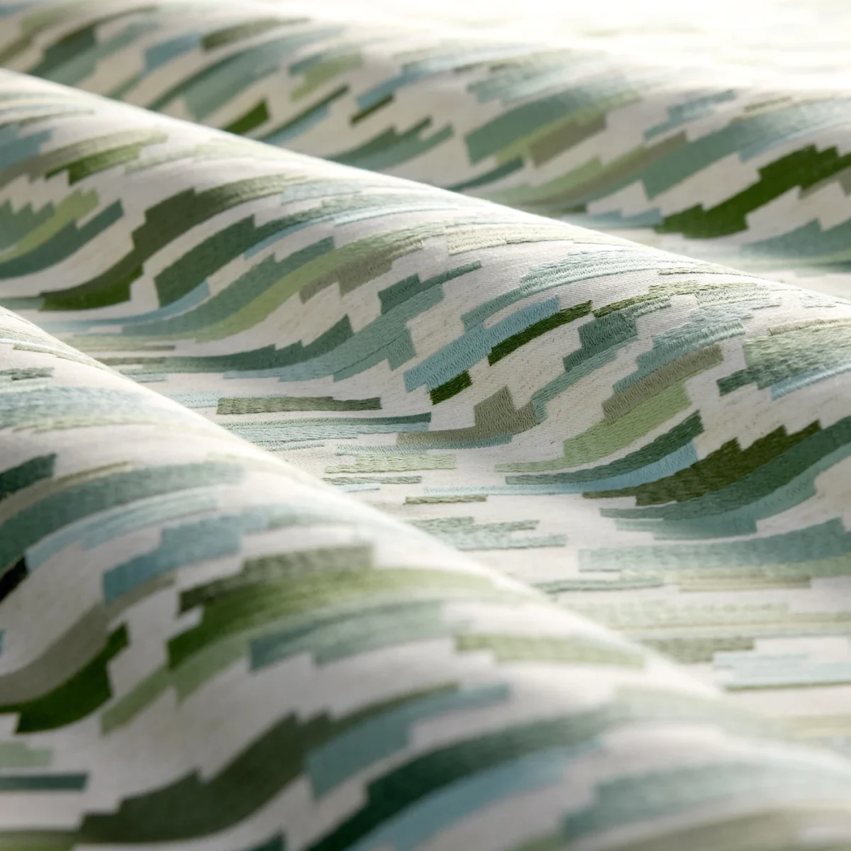 Nuru Embroidery Fabric - Aloe / Powder / Forest by Nuru Embroidery Fabric from Harlequin Signature collection - green contemporary embroideried