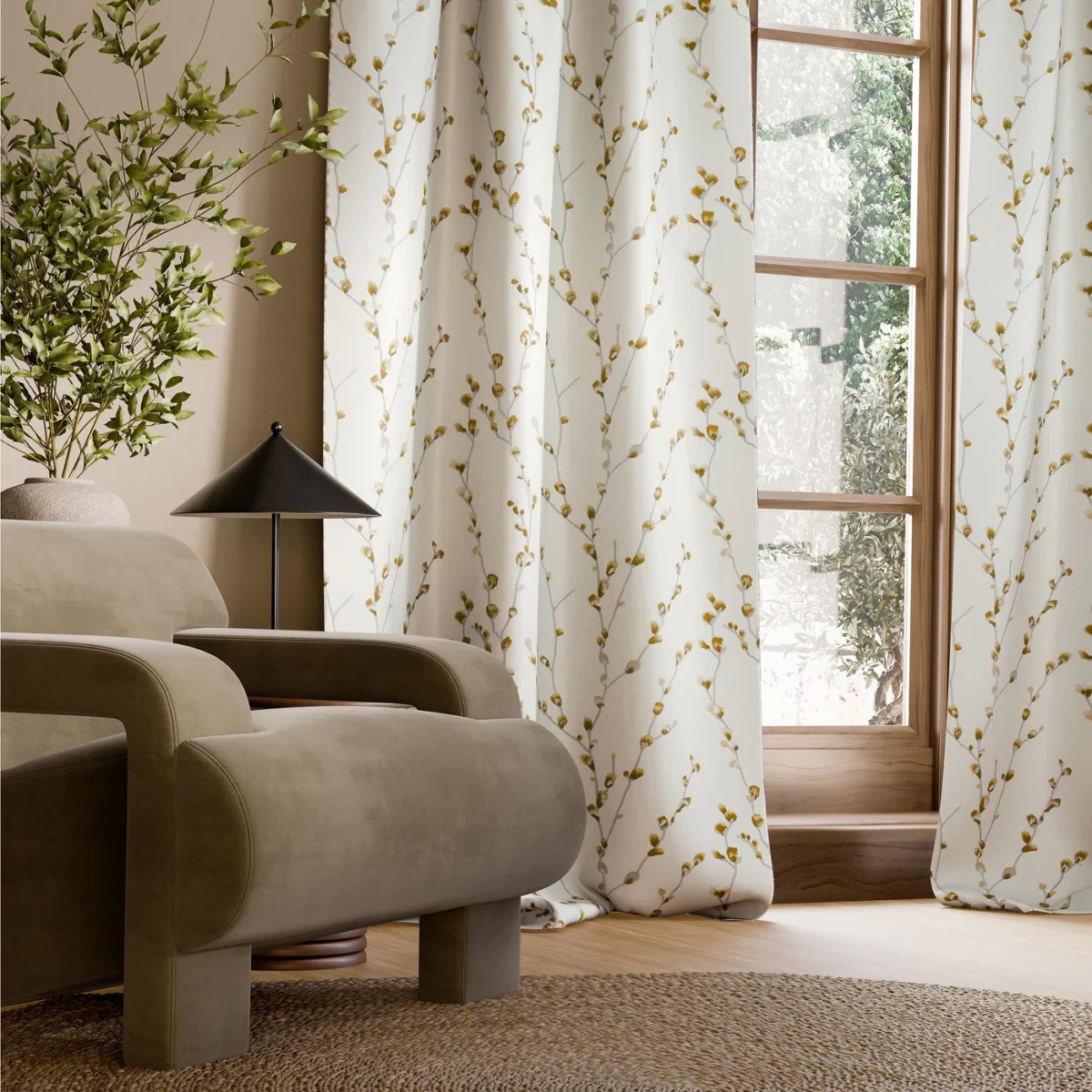 Salice Embroidery Fabric - Julip / Stone by Salice Embroidery Fabric from Harlequin Signature collection - brown botanical embroideried